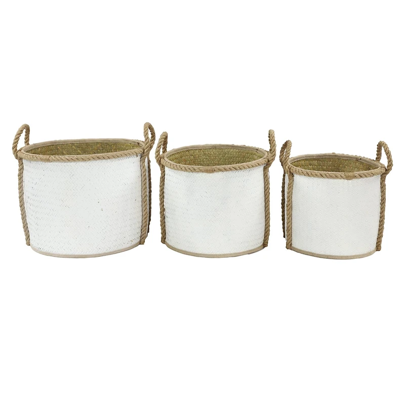 White Seagrass Coastal Storage Basket Set