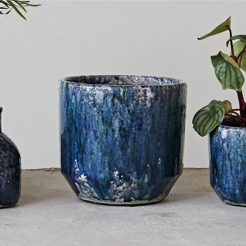 Hello Honey® 7.75" Blue Crackle Glaze Decorative Terra Cotta Planter