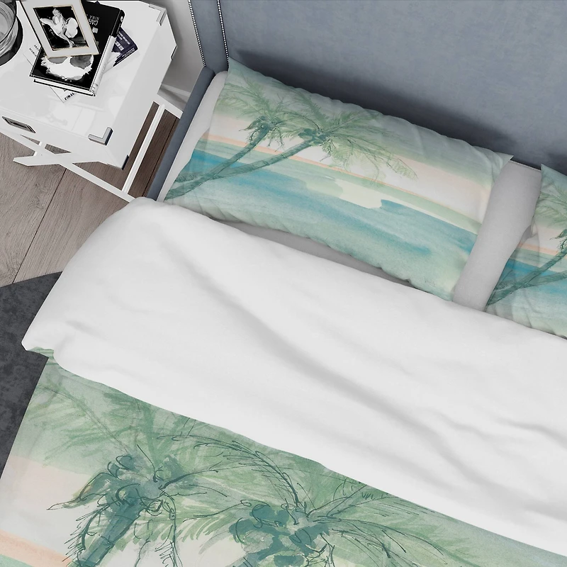 Designart 'Peaceful Dusk I Tropical' Coastal Bedding Set