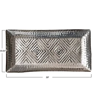 Hello Honey® 20" Antique Silver Finish Decorative Aluminum Tray with Geometric Design