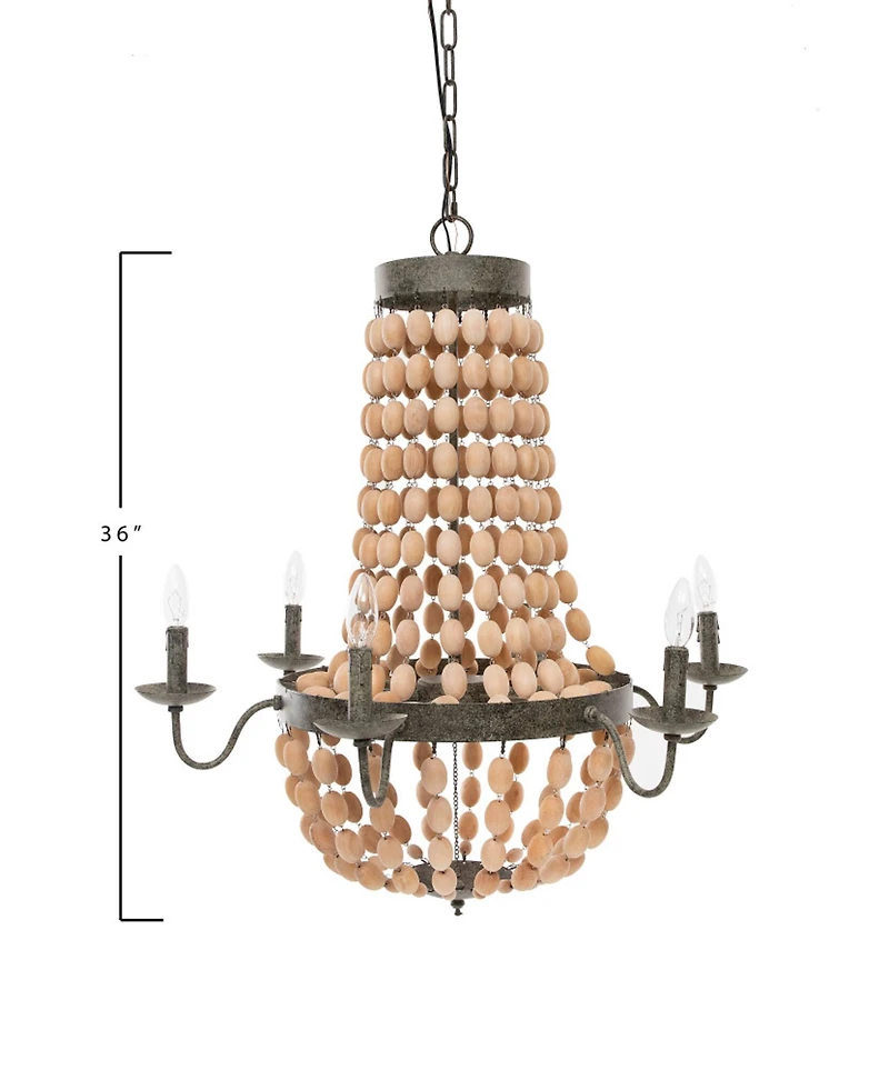Hello Honey® 38" Brown Rustic Metal and Draped Wood Bead Chandelier