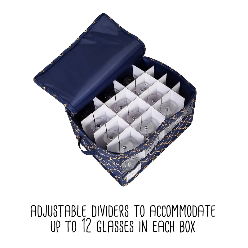 Honey Can Do Golden Scallop Print Stemware Storage Box Set