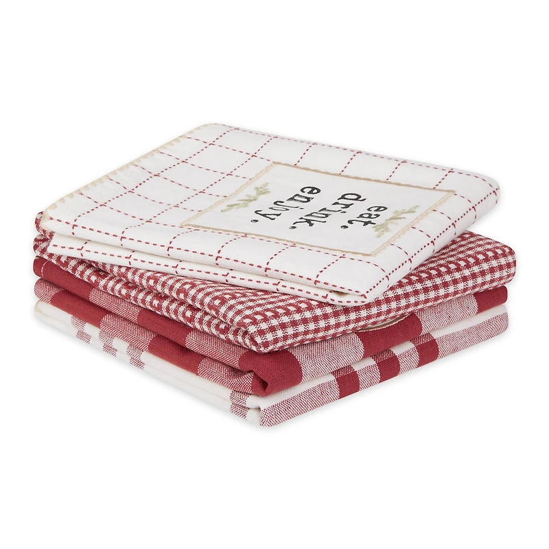 Barn Red Farm To Table Embellished Dishtowel (Set of 4)
