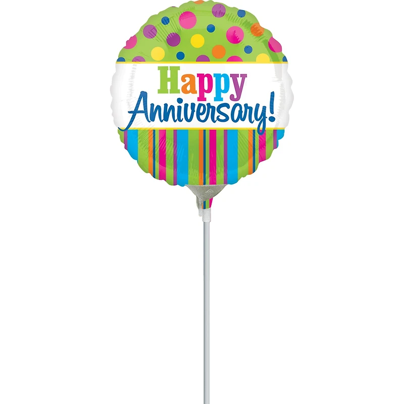 9" Bright Anniversary Foil Stick Balloon