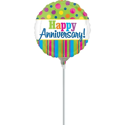 9" Bright Anniversary Foil Stick Balloon