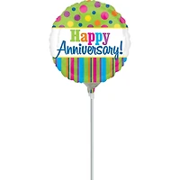 9" Bright Anniversary Foil Stick Balloon
