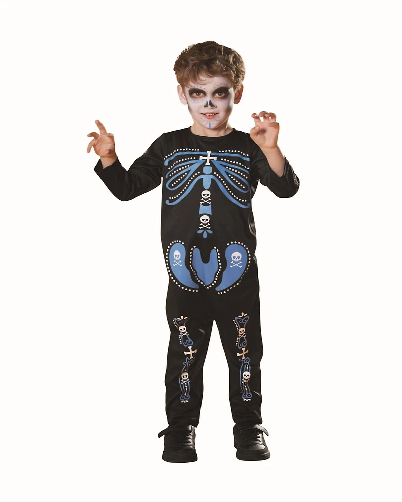 Small Black & Blue 1-Piece Skeleton Boy's Costume