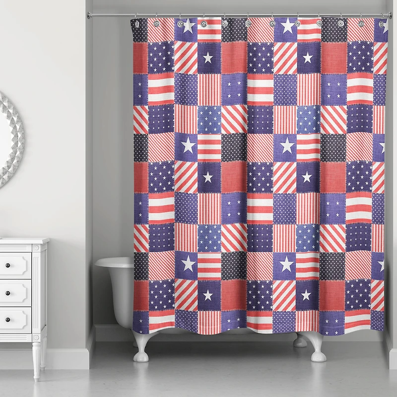 Stars and Stripes Quilt-Pattern Shower Curtain