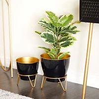 The Novogratz Set of 2 Black Iron Modern Planter, 11" x 10" x 10"