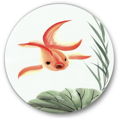 Designart - Vintage Goldfish and The Lotus Leaf