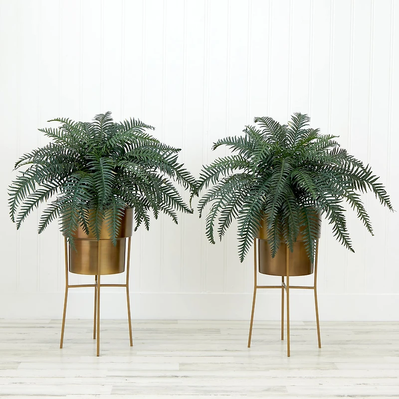 34" Artificial River Fern Plant in Metal Planter with Stand