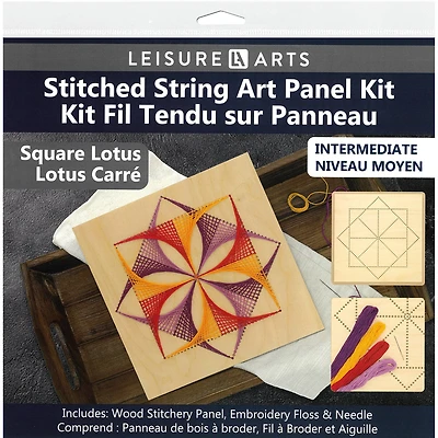 Leisure Arts® Intermediate Square Lotus Wood Stitched String Art Panel Kit