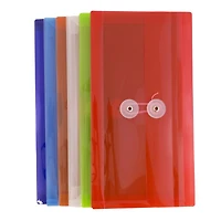 JAM Paper 5.25" x 10" Assorted Button & String Tie Closure Plastic Envelopes, 6ct.