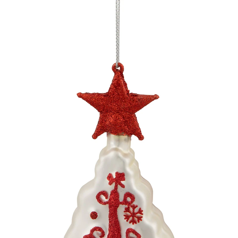 6" White & Red Christmas Tree Glass Ornament