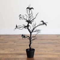 3ft. Pre-Lit Artificial Halloween Black Spooky Twig Tree with Bats and 100 Orange & Purple LED Lights