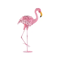 27" Leaning Solar Flamingo Statue