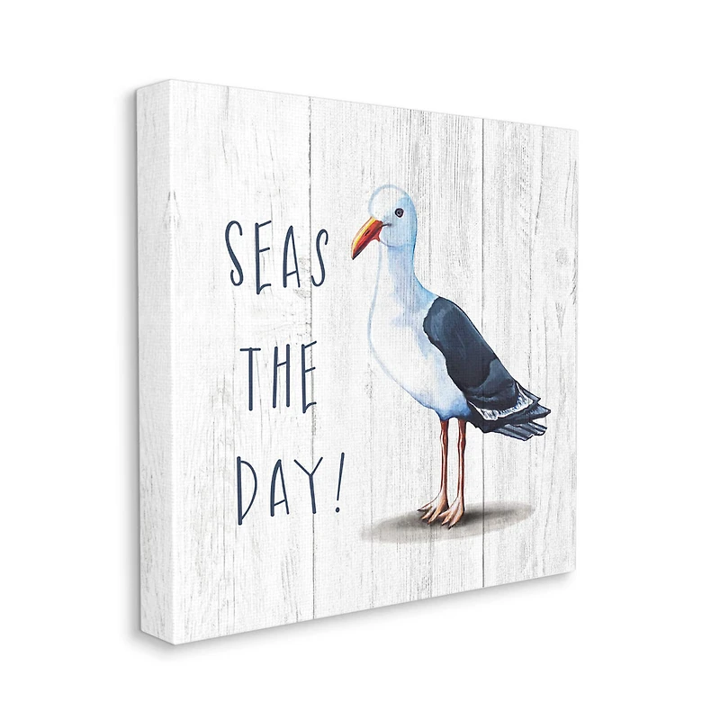 Stupell Industries Seas the Day Sentiment Rustic Nautical Seagull Bird Canvas Wall Art