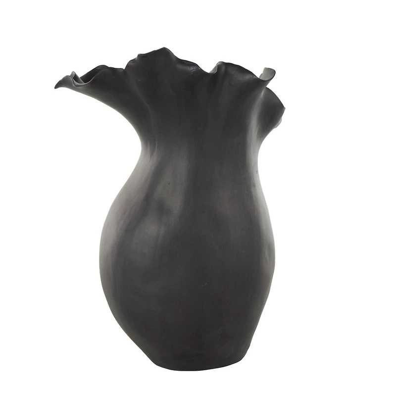 16" Black Abstract Wavy Ceramic Vase