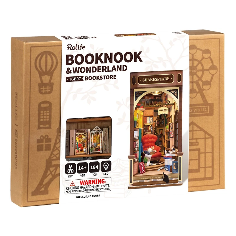 Rolife Bookstore Book Nook Shelf Insert DIY Miniature Kit