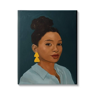 Stupell Industries Sophisticated Female Portrait With Yellow Triangle Earrings Canvas Wall Art