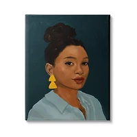 Stupell Industries Sophisticated Female Portrait With Yellow Triangle Earrings Canvas Wall Art