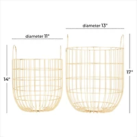 Set of 2 Gold Iron Contemporary Storage Baskets, 17" x 11" x 11"