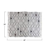 Hello Honey® Recycled Cotton Blend Printed Throw Blanket with Eye Pattern and Fringe, Cream and Brown