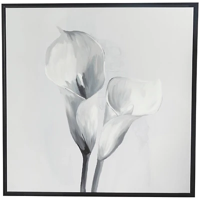 White Canvas Shaded Tulip Floral Framed Wall Art with Black Frame 37" x 1" x 37"