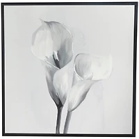 White Canvas Shaded Tulip Floral Framed Wall Art with Black Frame 37" x 1" x 37"
