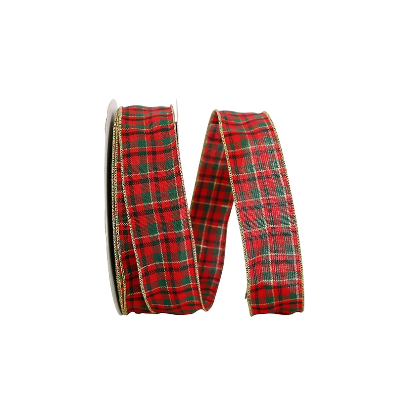 JAM Paper 2.5" x 50yd. Wellville Wired Edge Plaid Ribbon