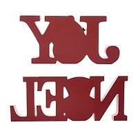 Glitzhome® 2-Piece JOY and NOEL Wooden Christmas Plaid Table Décor