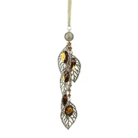 Glitter Gold Jeweled Leaf And Bead Pendant Ornament