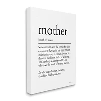 Stupell Industries Mother Definition Funny Motivational Phrase Superhuman Synonym Canvas Wall Art