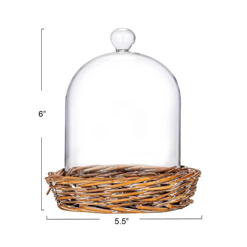 Hello Honey® 6" Round Clear Glass Cloche with Woven Willow Base