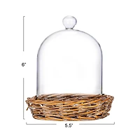 Hello Honey® 6" Round Clear Glass Cloche with Woven Willow Base