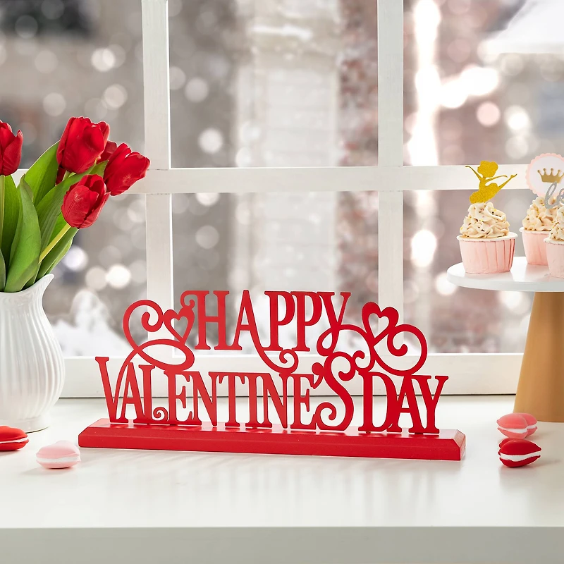 Glitzhome® 16" Wooden & Metal Happy Valentine's Day Table Décor