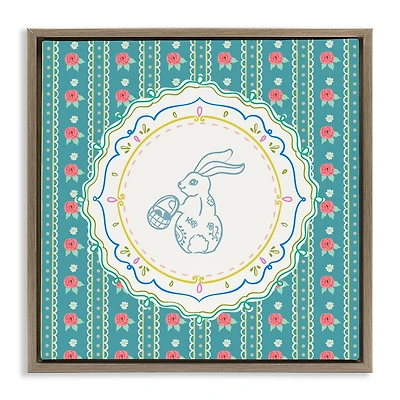 Stupell Industries Flower Stripes Pattern Bunny Floating Frame Wall Art