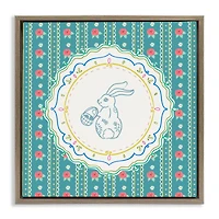 Stupell Industries Flower Stripes Pattern Bunny Floating Frame Wall Art