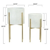 Hello Honey® White & Gold Boho Embossed Metal Planters with Stands Set