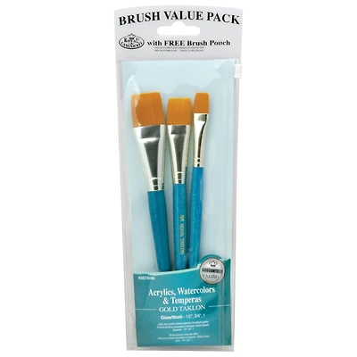 Royal & Langnickel® Zip N' Close Golden Taklon & Glaze Wash 3 Piece Brush Set