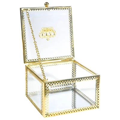 Home Details Gold Vintage Laced Glass Square Keepsake Box
