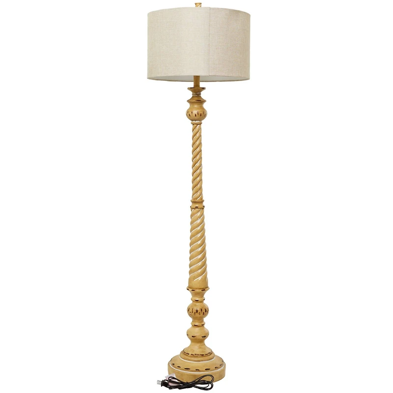 Brown Polystone Turned Style Floor Lamp with Drum Shade 16" x 16" x 60"