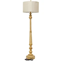 Brown Polystone Turned Style Floor Lamp with Drum Shade 16" x 16" x 60"