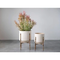 Hello Honey® 22" Cream Metal Planter with Stand Set