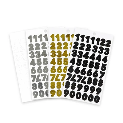 Black, Gold, Silver & White Block Number Stickers by Recollections™