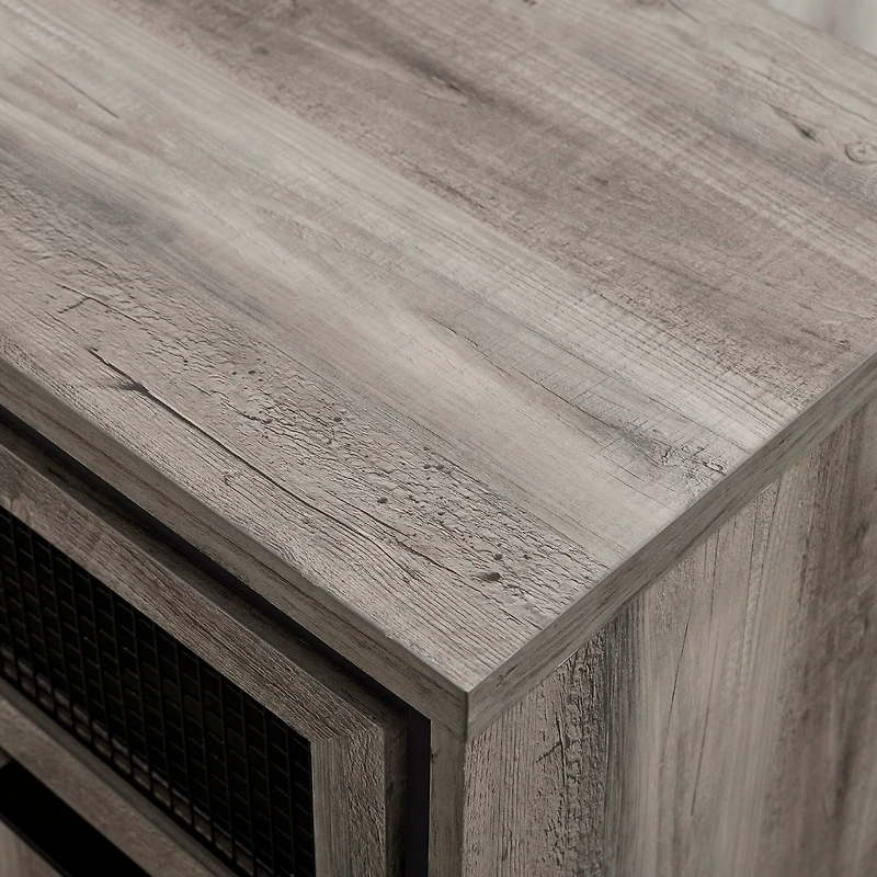 Walker Edison Gray Wash Mesh Metal Accent Cabinet