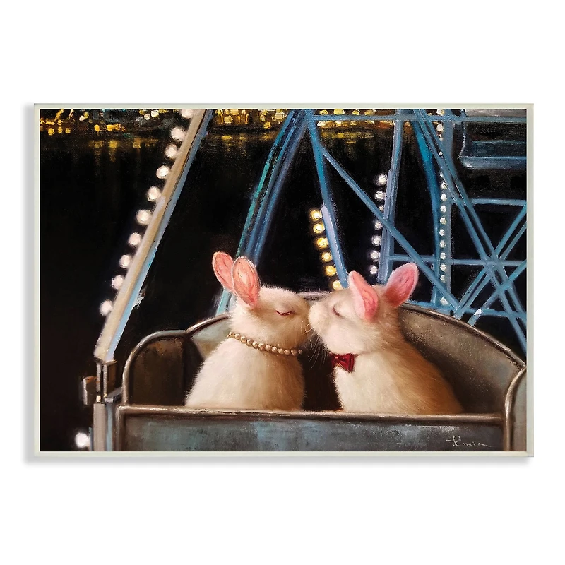 Stupell Industries Rabbit Couple Romantic Ferris Wheel Kiss Wall Plaque