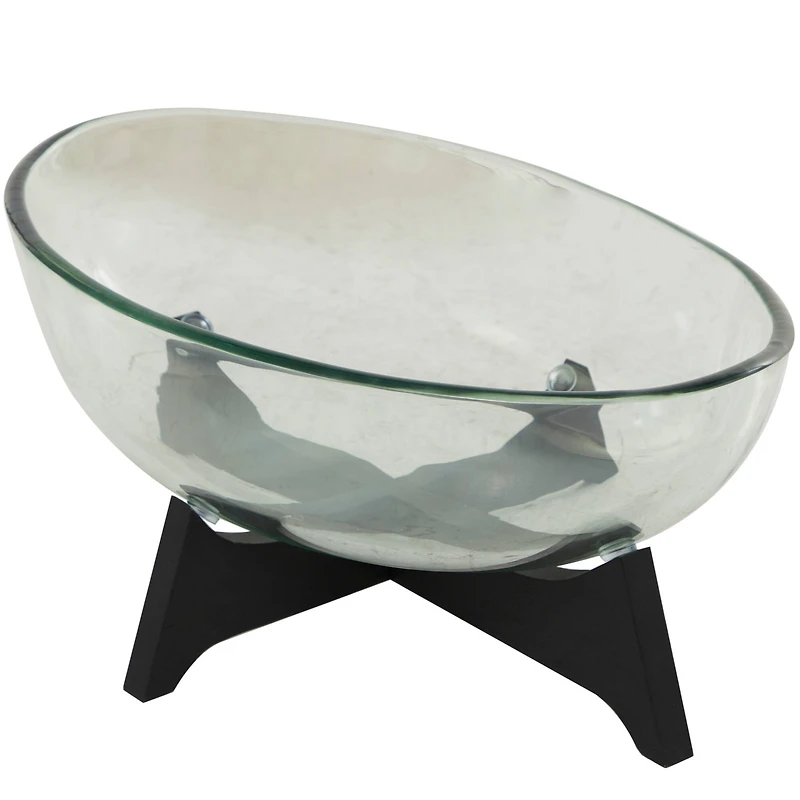 18" Clear Glass Kitchen Serving Bowl with Black Wooden Base