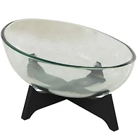 18" Clear Glass Kitchen Serving Bowl with Black Wooden Base