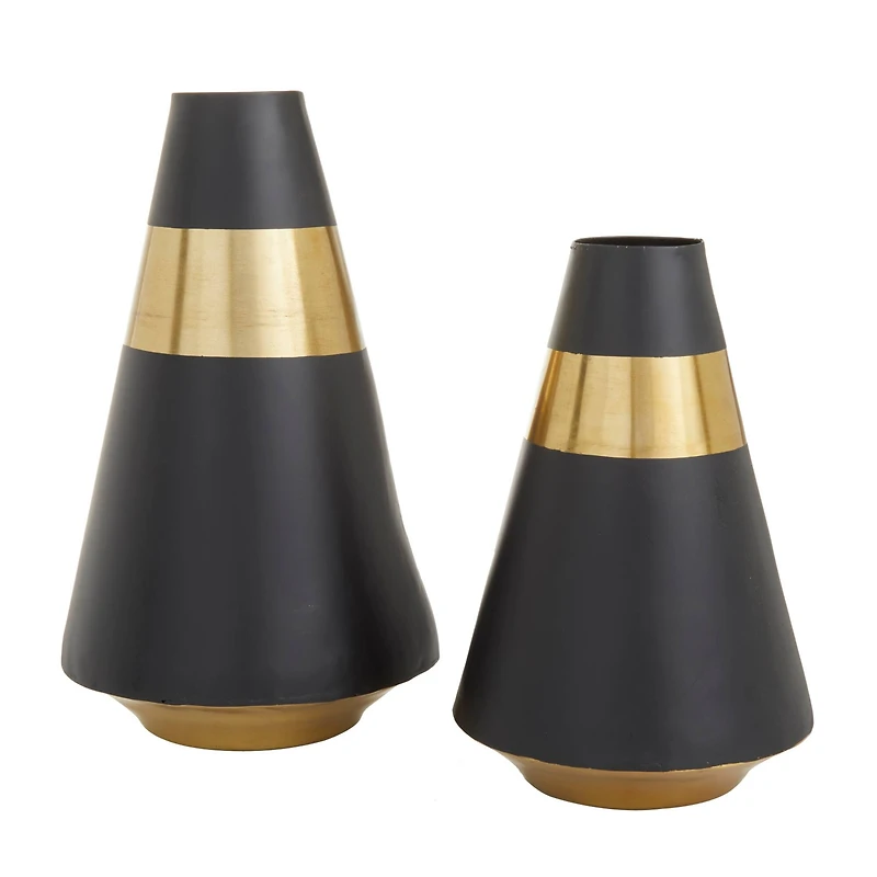 Black Metal Modern Vase, Set of 2" 14", 11"